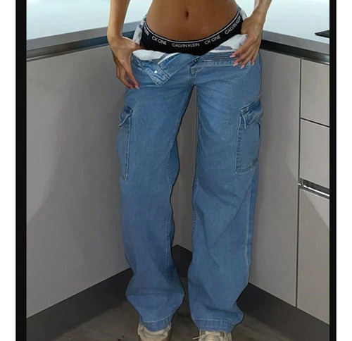 Pantalones Blanco Joggers Tiro Alto De Mujer Cargo Mezclilla