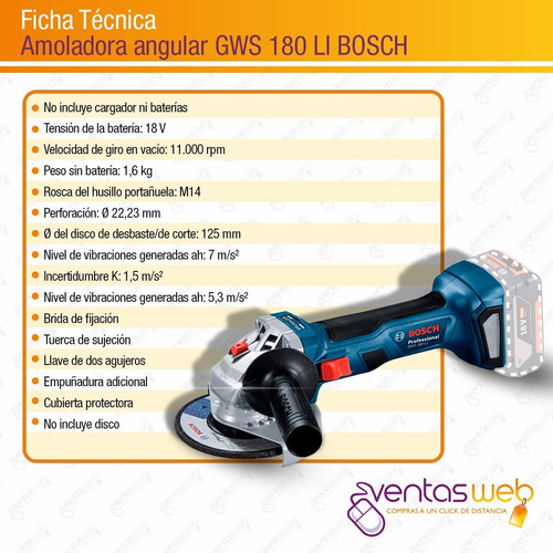 Imagen 7 de 8 de Amoladora Inalambrica 18v Brushless 11000rpm 125mm Bosch