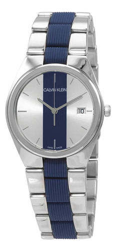 Reloj Calvin Klein K9e231vx Para Mujer Esfera Plateada Y