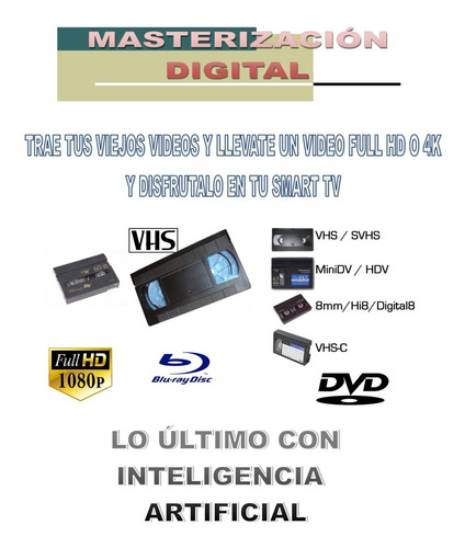 Digitalizacion De Vhs,cassette A Dvd,pen Drive