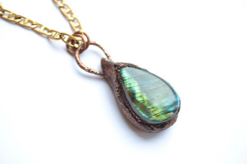 Imagen 2 de 4 de Collar Piedra Labradorita, Cadena Bronce, Joyeria, Cod1