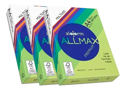 03 Pacotes Papel Oficio A4 Sulfite Allmax 3x500folhas