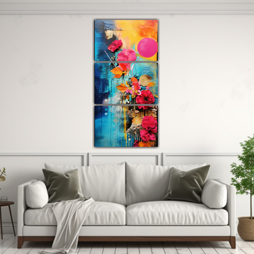 60x120cm Set 3 Canvas Impreso Obra Maestra Abstract Flores