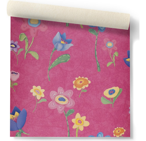 Papel Vinilizado F/ Fucsia Con Flores Cuentos Muresco 7809/3