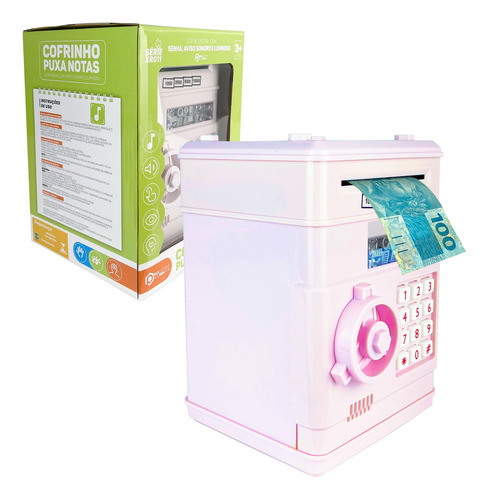 Cofre Eletronico Digital Infantil Puxa Notas Rosa Pci Cofres