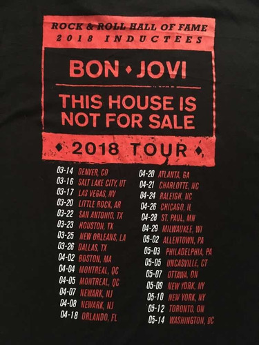 Playera 2xl Bon Jovi Tour 2018 This House Is Not For Sale (Usado)