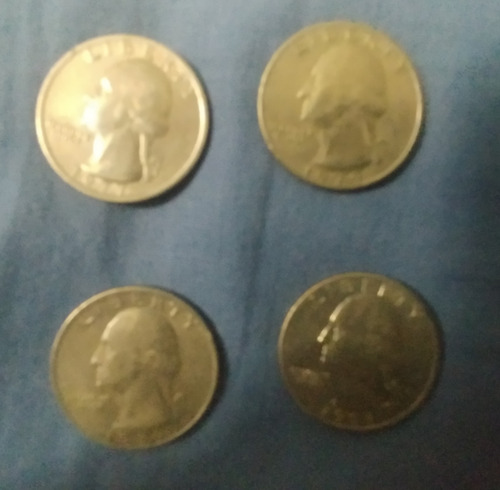 4 Monedas Estados Unidos 25 Centavos 1977 - 79 - 93 Buenas (Usado)