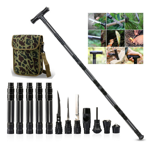 Bastão De Trekking Multifuncional Com Faca De Autodefesa