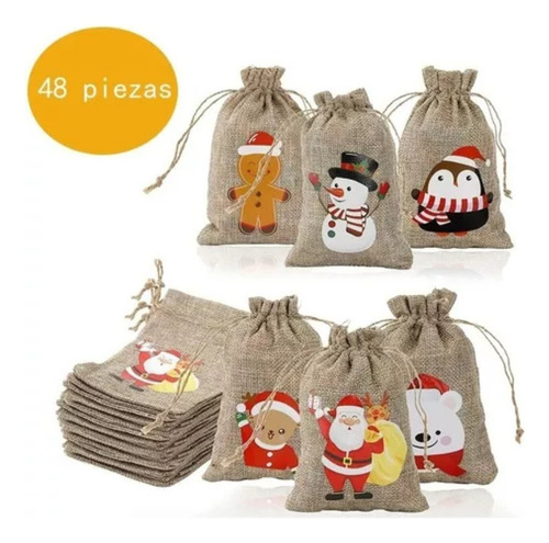48 Bolsas De Yute Con Cordón Para Decoración Navideña Y