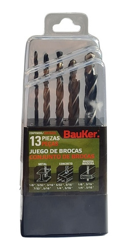 Set De Brocas X 13 Pz Bauker Para Taladro