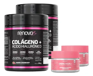 Kit 2x Colágeno Verisol Ácido Hialurônico Renova Be Pele Cabelos E Unhas Em Pó 216g Cranberry