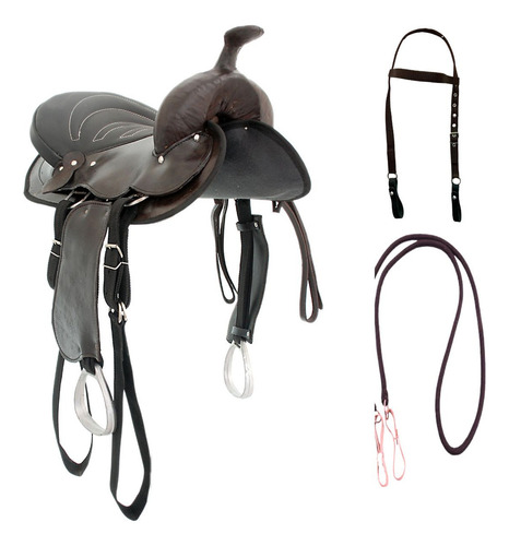 Sela Americana Kit Econômico Couro Passeio Cavalgada Cor Marrom