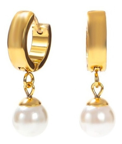 Aros Pendientes Acero Inoxidable Dorado Con Perlas