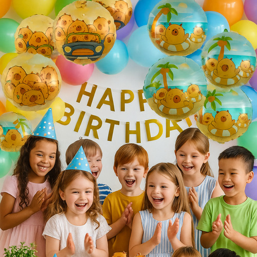 Pack Combo Globos Capibara X10 Mas Palito 40cm Cumpleaños Nude Carpincho