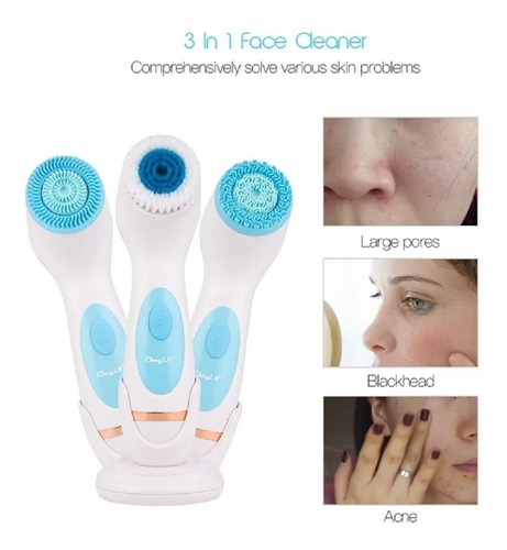 Cepillo Facial Celeste 3 En 1 Masajeador Limpieza Silicona