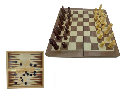 Jogo De Xadrez Dama E Gamão 3 Em 1 Madeira 49,7x49,7cm