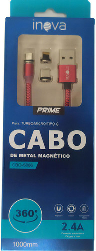 Cabo Carregador Magnético Turbo Usb 3 Em 1 Para Smarthphones Cor Vermelho