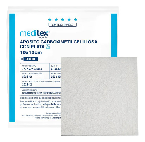 Apósito Carboximetilcelulosa Con Plata 10 Unidades De 10x10