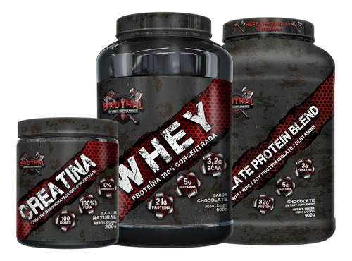 Combo Bruthal Sports Whey + Isolate + Creatina Pura Sabor Chocolate