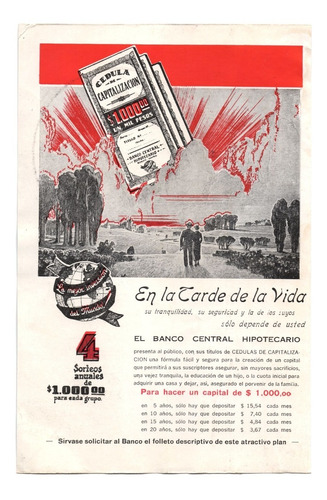 Banco Central Hipotecario Cédulas Antiguo Aviso De 1939