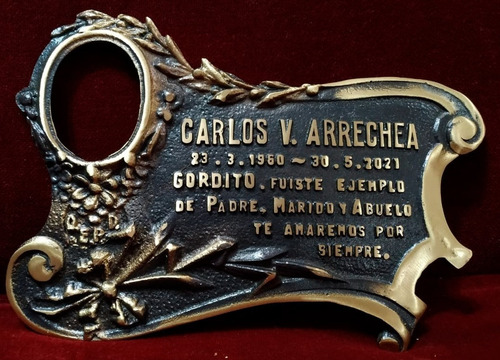 Placa Recordatoria Cementerio 26x18 Fundicion Bronce Y Foto