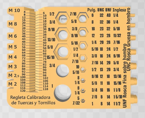 Calibre De Tuercas Y Tornillos, Regleta Calibradora. 3d!!