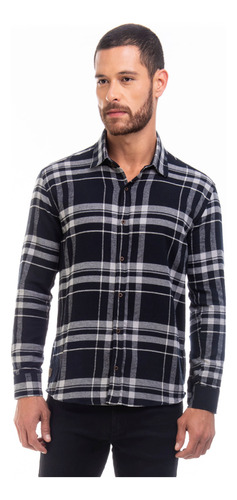 Camisa Xadrez Flanelada Preta Masculina Manga Longa Drazzo