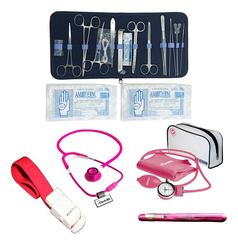 Kit Equipo Estudiante Enfermería Medicina Accesorios Rosa