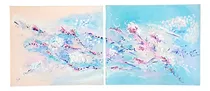 Comprar Cuadros Abstractos Floral Díptico 60x70cm Bastidor Seurat Celeste Y Rosa Claro