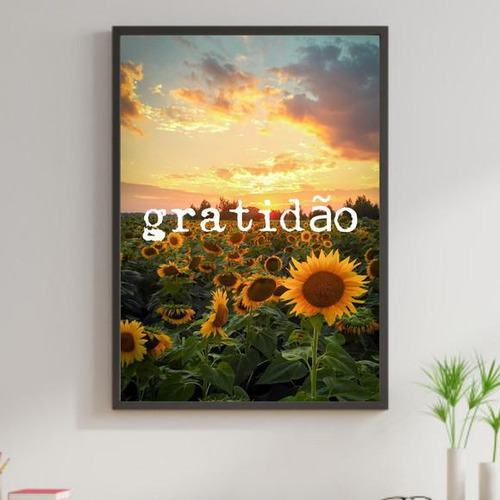 Quadro Decorativo Gratidão - Girassol - Por Do Sol 45x34cm