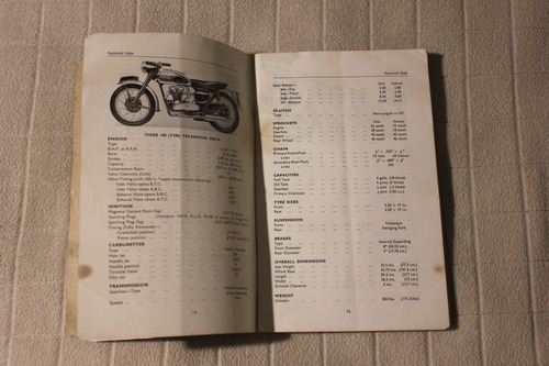 Triumph Tiger , Trophy, Thunderbird Manual De Instrucciones (Usado)