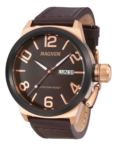Relógio Magnum Masculino Ma33399z Rose Couro Marrom