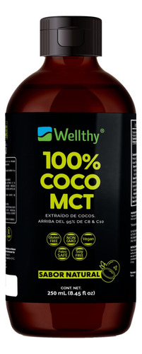 Wellthy Mct Oil 250ml 16 Porciones Ácido Caprílico 100% Puro Sabor Sin sabor