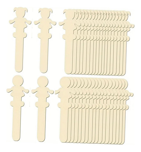 40x Palitos Artesanales De Personajes De Madera, Recortes De