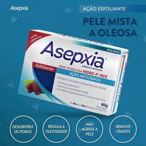 Asepxia Sabonete Antiacne Esfoliante Ação Anticravos 80g