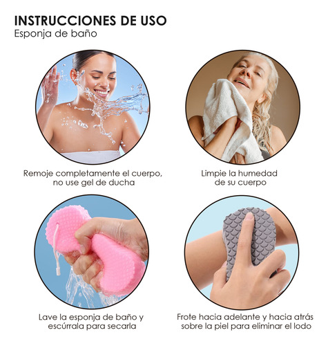 Set 4 Piezas Esponja De Baño Exfoliante Súper Suave Colores