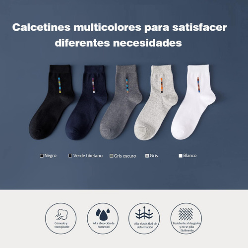 5 Pares 100% Algodón, Calcetines Media Pantorrilla -