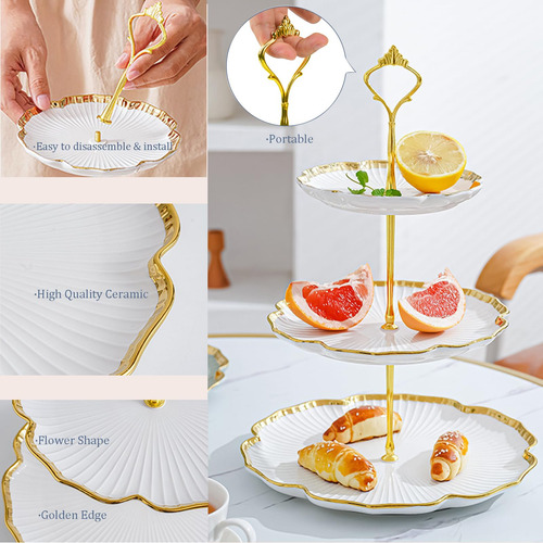 Bandeja De Porcelana 3 Niveles Soporte Para Cupcakes Floral 12.2 Pulgadas (3 Niveles)