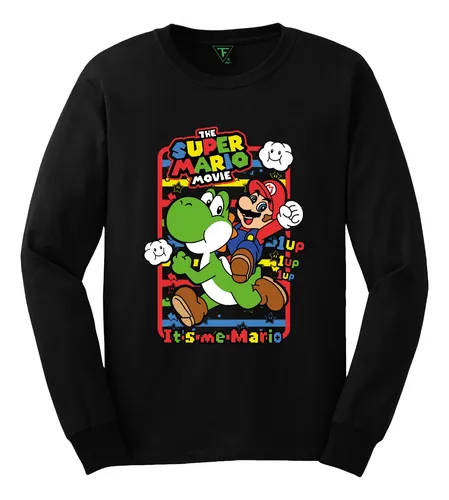 Polera Manga Larga Mario Bros Yoshi Pelicula Niño Niña Algdn