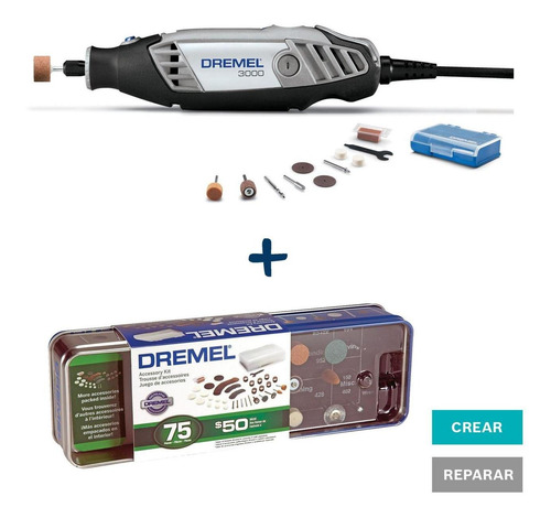 Mototool 3000+10acces+caja Metal+75 Acc Dremel Kit 3000pa +7