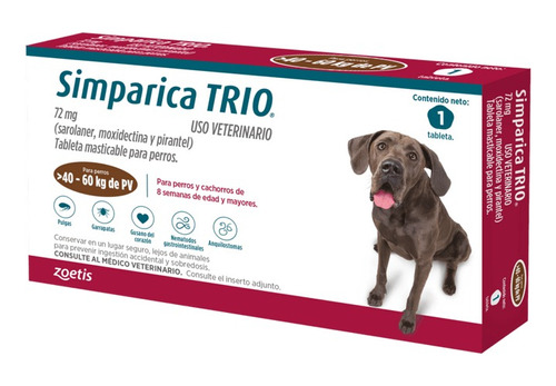 Antipulgas Garrapatas Y Desparasitante Simparica Trio 40-60