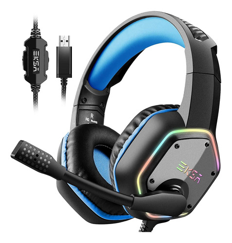 Auriculares Gamer Eksa Usb C/ Micro./ Vol. Control. Azul