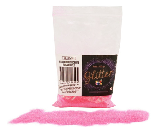 Glitter Gibre Givre Purpurina 100g Rosa Chicle Iridiscente