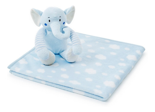 Imagem 1 de 3 de Kit Urso Pelúcia Com Cobertor Microfibra Elefante Azul