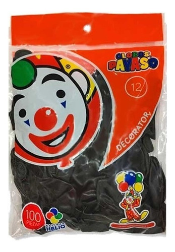 Globo Latex Decorator Redondo N° 12 Payaso C/100 Piezas Color Negro