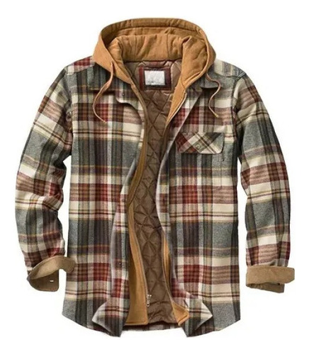 Chaqueta De Franela Con Capucha Y Camisa De Cuadros