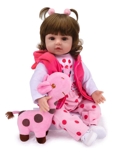 Brastoy Menina Bebe Reborn Boneca Silicone 48cm Com Todos Os Acessórios