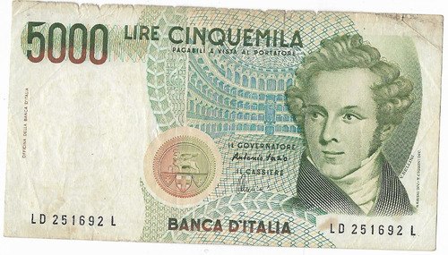  !!! Italia Billete 5.000 Liras 1984 V.bellini Imperdible !!