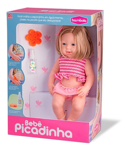 Boneca Bebê Picadinha Mancha E Sai Bambola 43 Cm Grande