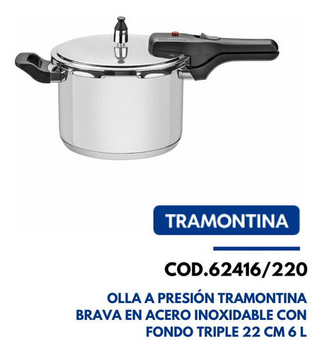 Ref 62416220  Tramontina Olla A Pression 22cm 6lt Brava